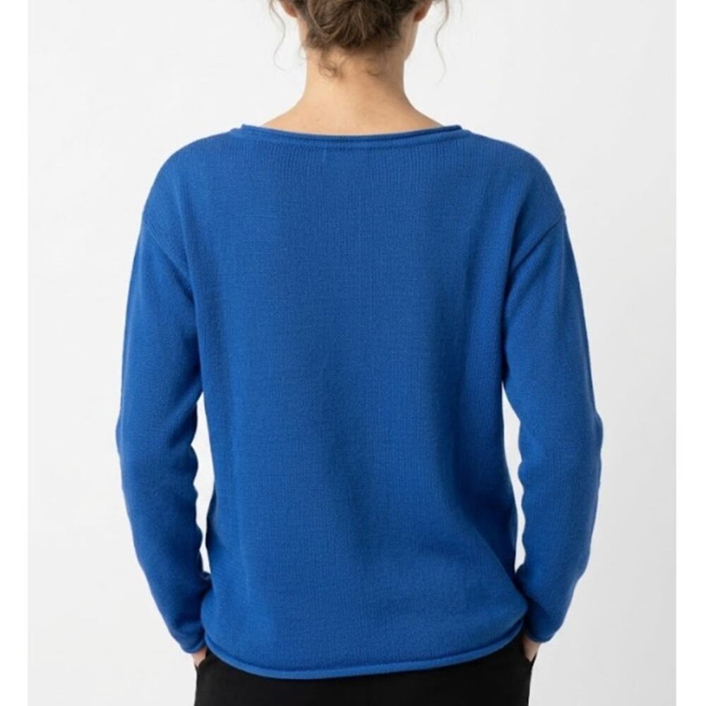 BELLE KIM GRAVEL Come Sail Away Sailboat Sweater Boat Neck Blue White Womens S - Picture 2 of 8